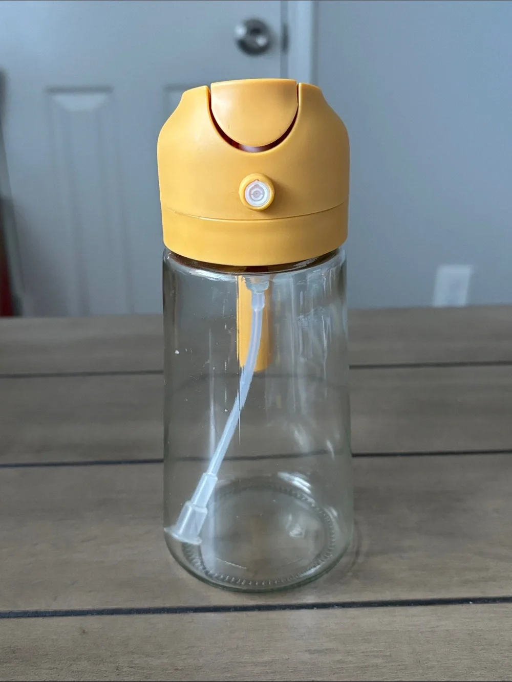 Yellow Glass Oil Dispenser with Pour Spout and Spray Lever